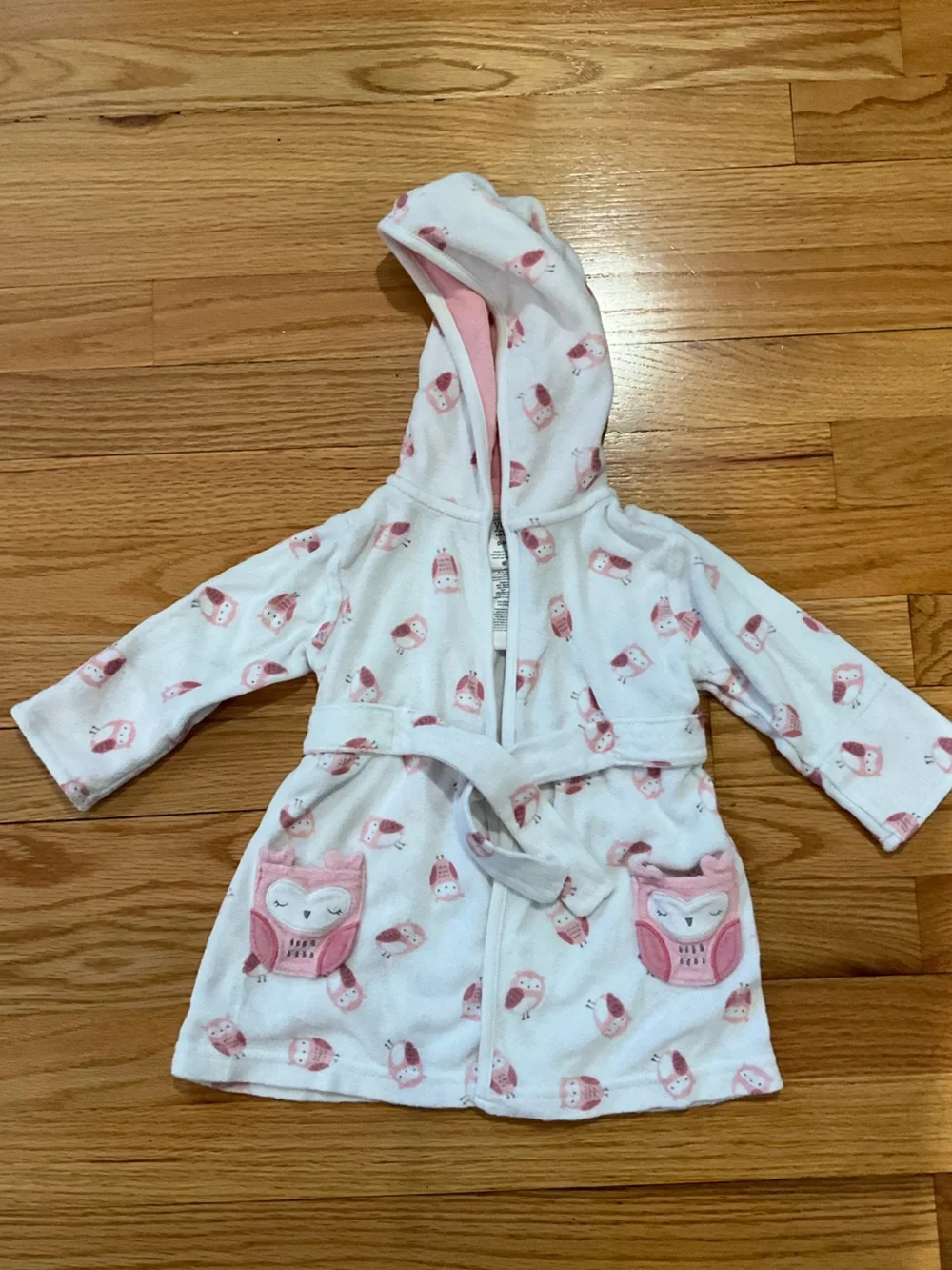Carter's White and Pink Owl Hooded Kids Robe